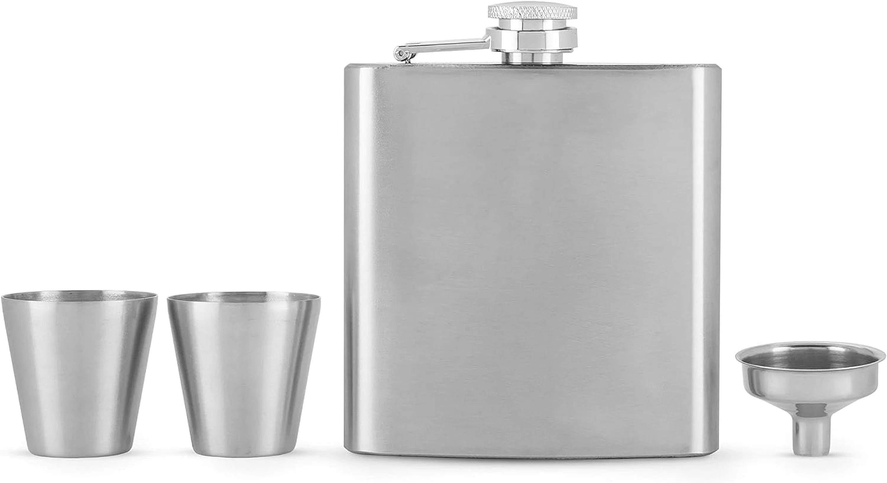 Fiasco Silver Flask And Shot Glass Set - Stainless Steel Flask With Top For Alcohol - 2 Shot Glasses And 8Oz Liquor Flask For Men Or Flask For Women - Set Of 3