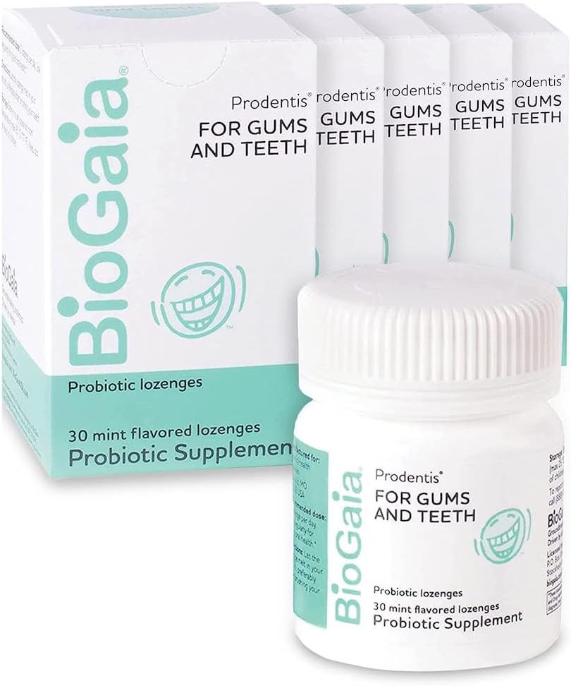 BioGaia Prodentis Mint Lozenges, Probiotic for Daily Oral Health, Promotes Heathy Teeth and Gums, Fights Bad Breath, Alcohol Free, 30 Lozenges, 5 Pack