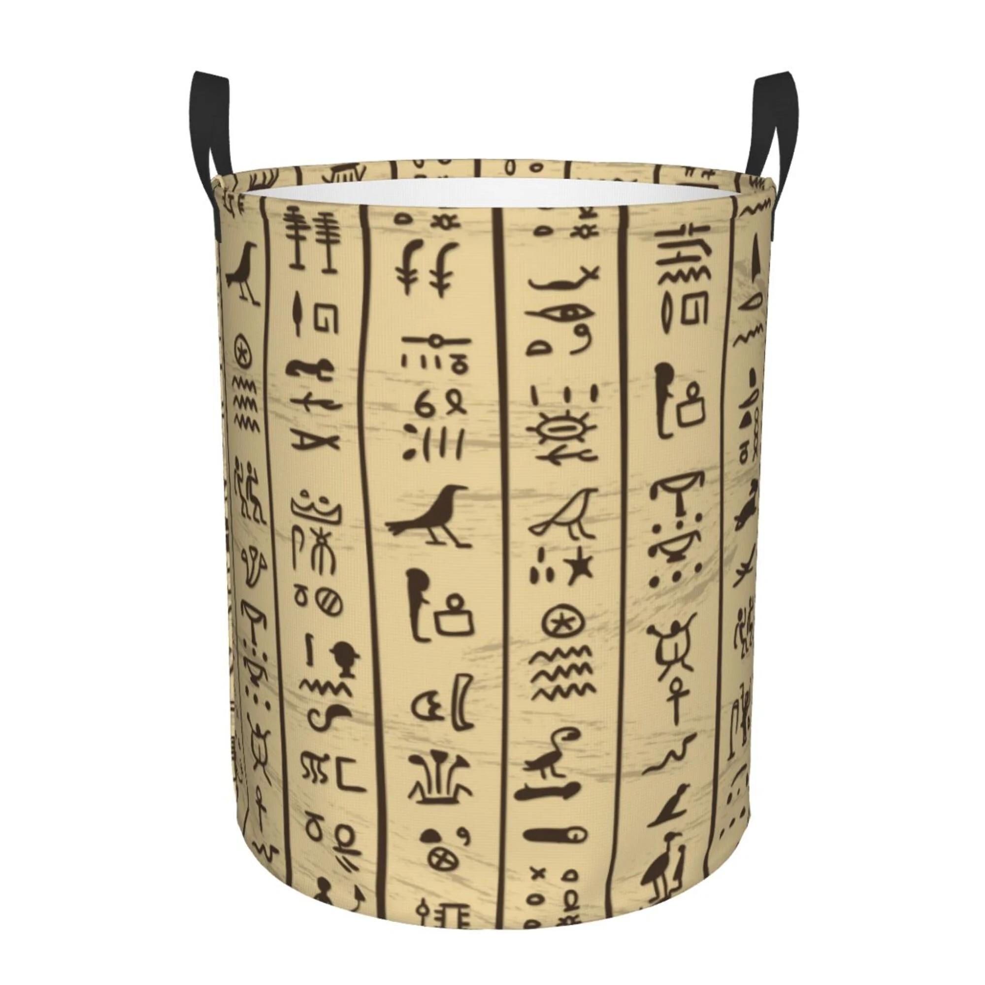 TEQUAN Waterproof Laundry Hampers, Golden Egyptian Hieroglyphic Pattern Clothes Storage Basket with Handle (S)