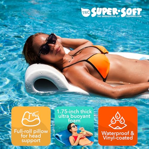 TRC Recreation Sunsation Vinyl Coated Foam Swimming Pool Float Mat Adult Lounger with Built-in Roll Pillow
