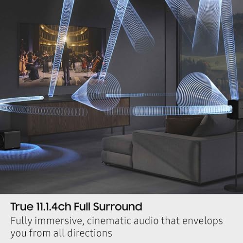 SAMSUNG Q990D 11.1.4ch Soundbar w/Wireless Dolby Atmos Audio, Rear Speaker Included, Q-Symphony, SpaceFit Sound Pro, Adaptive Sound, Game Mode Pro with Alexa Built-in, HW-Q990D/ZA