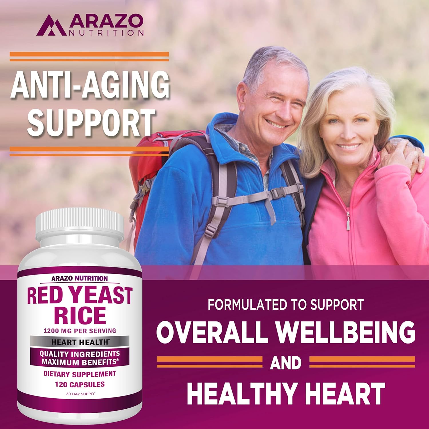 Arazo Nutrition Red Yeast Rice Extract 1200 MG – Citrinin Free Supplement – Vegetarian 120 Capsules