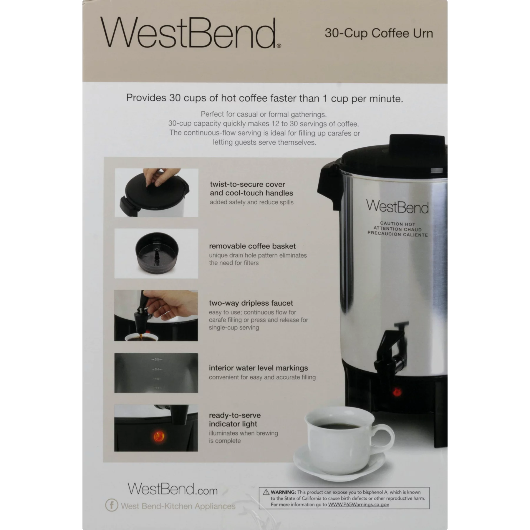 West Bend 58030 30-Cup Commercial Polished Urn, Aluminum