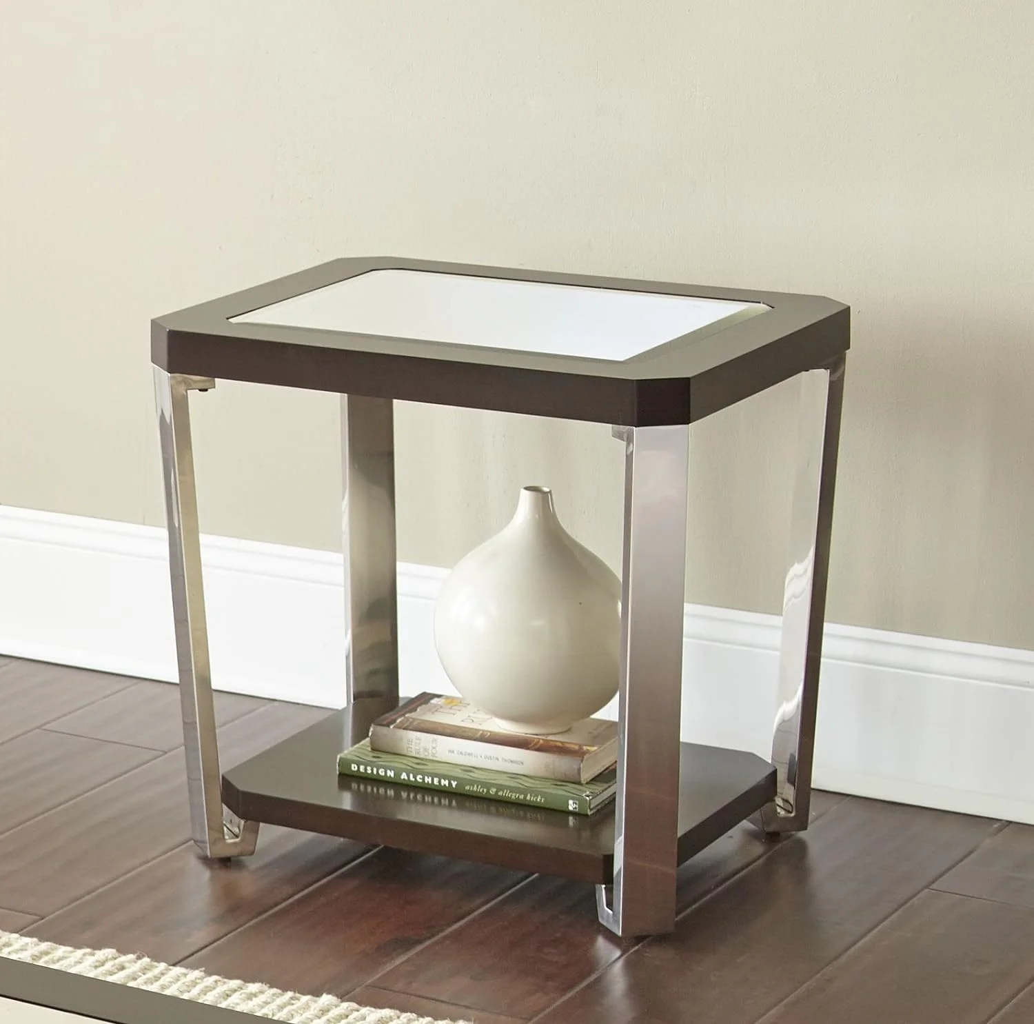 Truman Mirror Top End Table In Espresso Chocolate