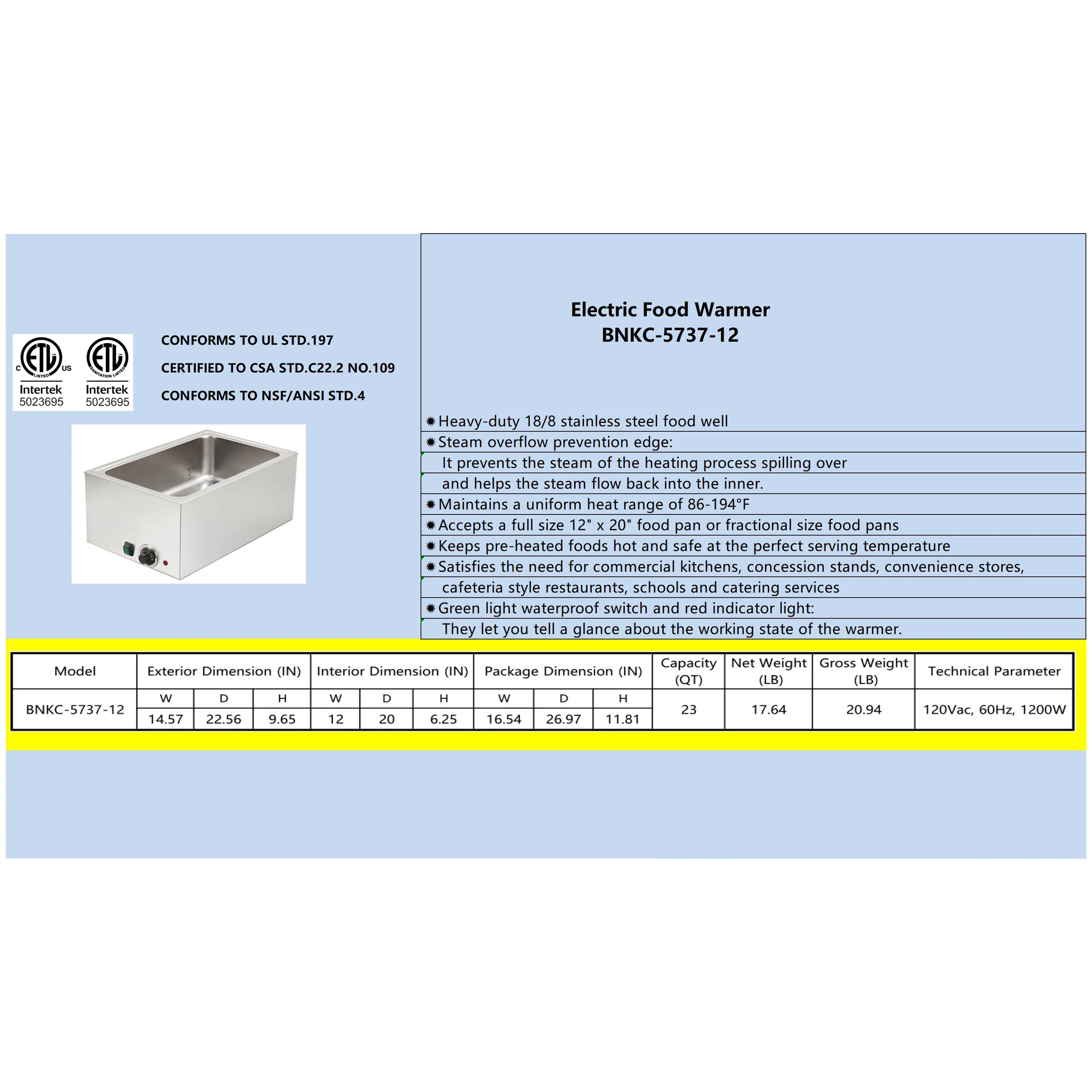 14.5 in. Countertop Electric Food Warmer, Buffet Warmer