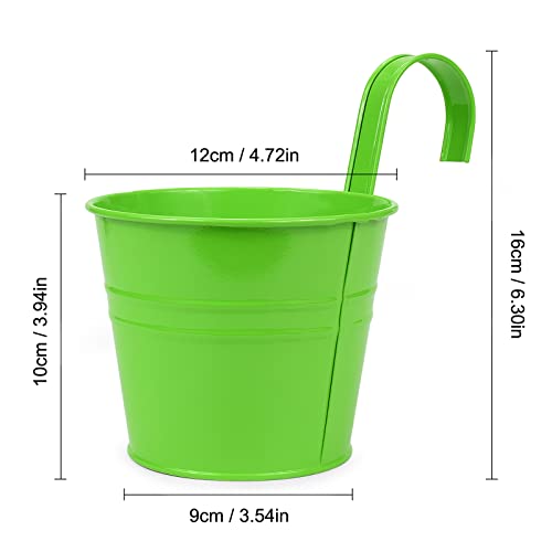 RIOGOO Flower Pots Metal Iron Hanging Flower Pots Garden Pots Balcony Planters Metal Bucket Flower Holders Wall Hanging Decor Pot- Detachable Hook (4 PCS) (Large)