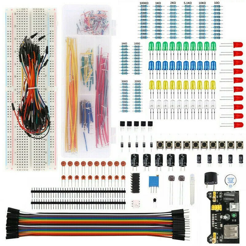Sufanic Electronics Basic Component Starter Kit with Breadboard Power Supply Jumper Wires Resistors Capacitors LED Compatible with Arduino