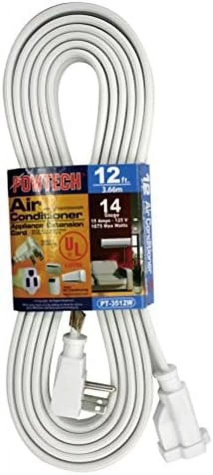 Heavy Duty 12 FT Air Conditioner And Major Appliance Extension Cord UL Listed 14 Gauge, 125V, 15 Amps, 1875 Watts Grounded 3-PRONGED Cord