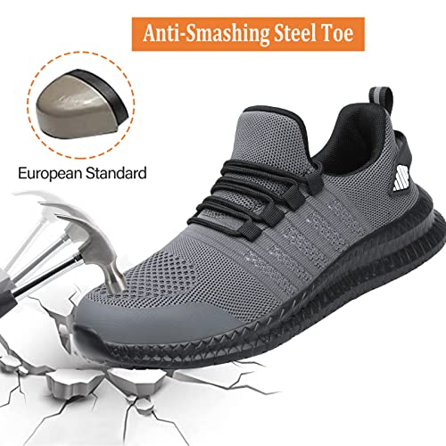 Steel Toe Shoes for Men and Women Comfortable Lightweight Work Safety Shoes Puncture Proof Slip Resistant Indestructible Sneakers Construction Work Utility Shoes