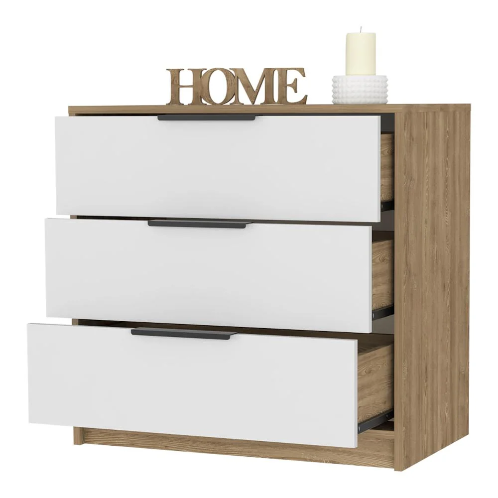 FM FURNITURE LLC Washington White 3 Drawer Dresser ,White / Light Oak