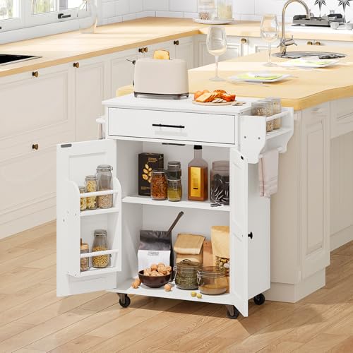 HOOBRO Kitchen Island with Power Outlet, Kitchen Island Storage Island with Large Worktop, Spice Rack and Drawer, Rolling Kitchen Cart on Wheels, for Kitchen and Dining Room, Rustic Brown and Black