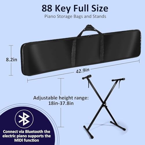 88 Key Piano Keyboard,Beginner Electric Digital Piano with Semi Weighted Keys,Keyboard Piano withSustain Pedal, Power Supply, Stand, Carrying Case,Headphones