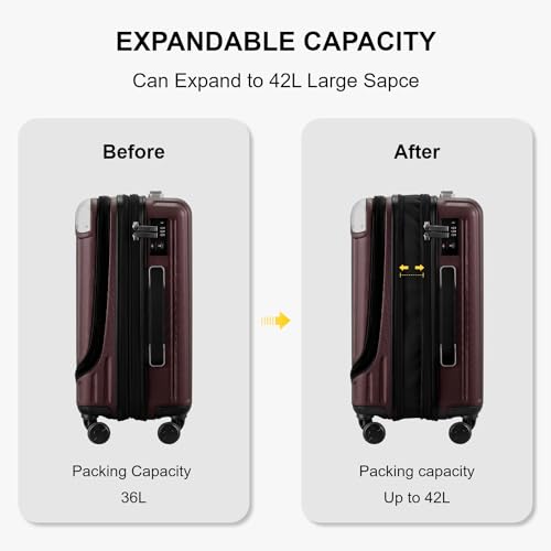 LEVEL8 Grace Carry on Luggage Airline Approved, 20 Inch Expandable Hardside Suitcases with wheels, Abs+Pc Harshell Spinner Luggages with Tsa Lock, Red