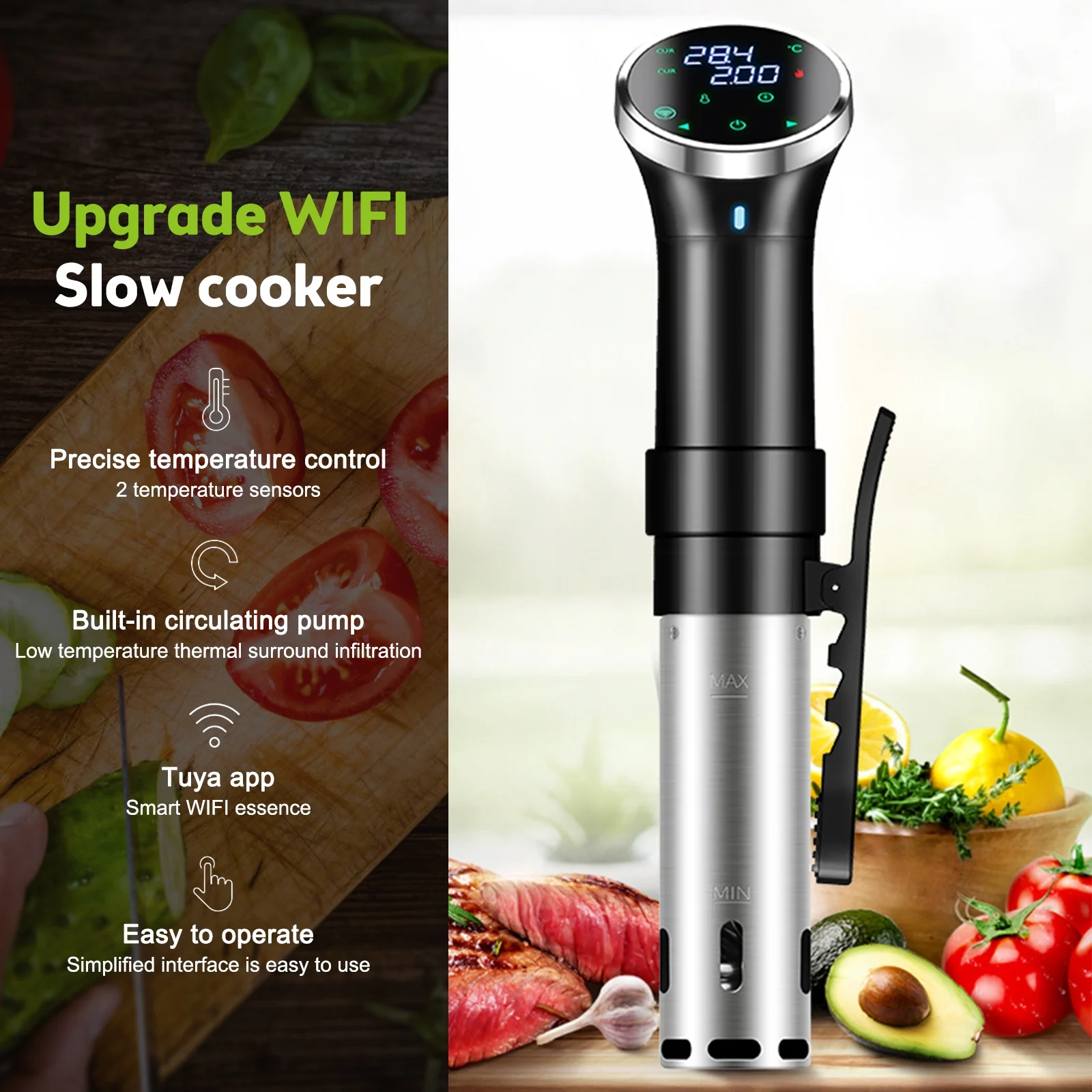 moobody WiFi Sous Cooker Machine Immersion Circulator Cooking Machine 1100 Watts APP Accurate Temperature Control Digital Display Precision Sous Cooker for Restaurant-Quality Dishes