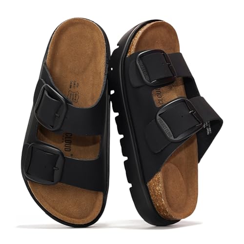 Project Cloud Genuine Leather Platform Sandals Women Footwear - Wedge Chunky Sandals Womens sandals with Memory Foam Insole and Cork Footbed (GREECECHUNKY)