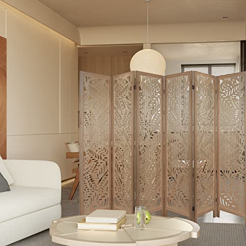 ECOMEX Room Divider 6 Panel,Folding Wood Room Divider Privacy Screen,Freestanding Easy Move Partition Suitable for Home Office Restaurant Bedroom(Light Brown)