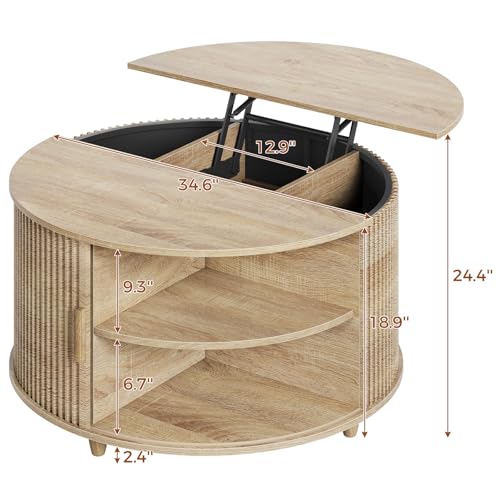 Round Lift Top Coffee Table, 34.6