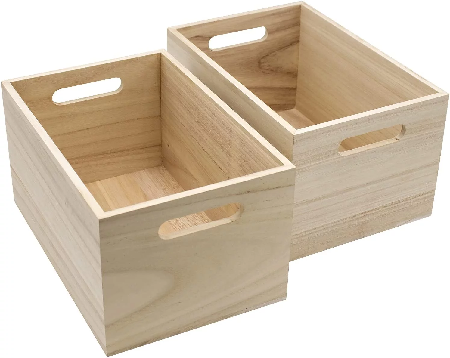 Unfinished Wood Crates - Organizer Bins, Wooden Box For Pantry Organizer Storage, Closet, Arts & Crafts, Cabinet Organizers, Containers For Organizing (2 Pack)