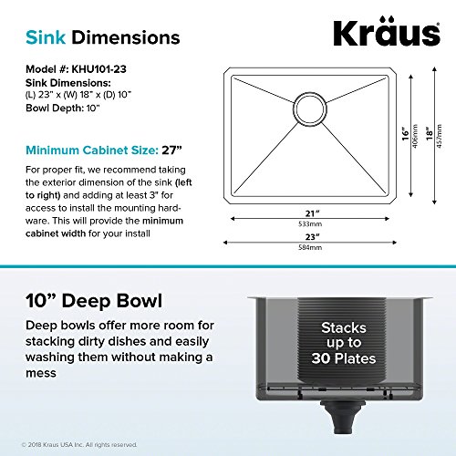 KRAUS Standart Pro 32 Inch 18-Gauge Stainless Steel Scullery Sink, 24 Gallon Freestanding Commercial Style Single Bowl Laundry & Utility Sink, KHS230-32