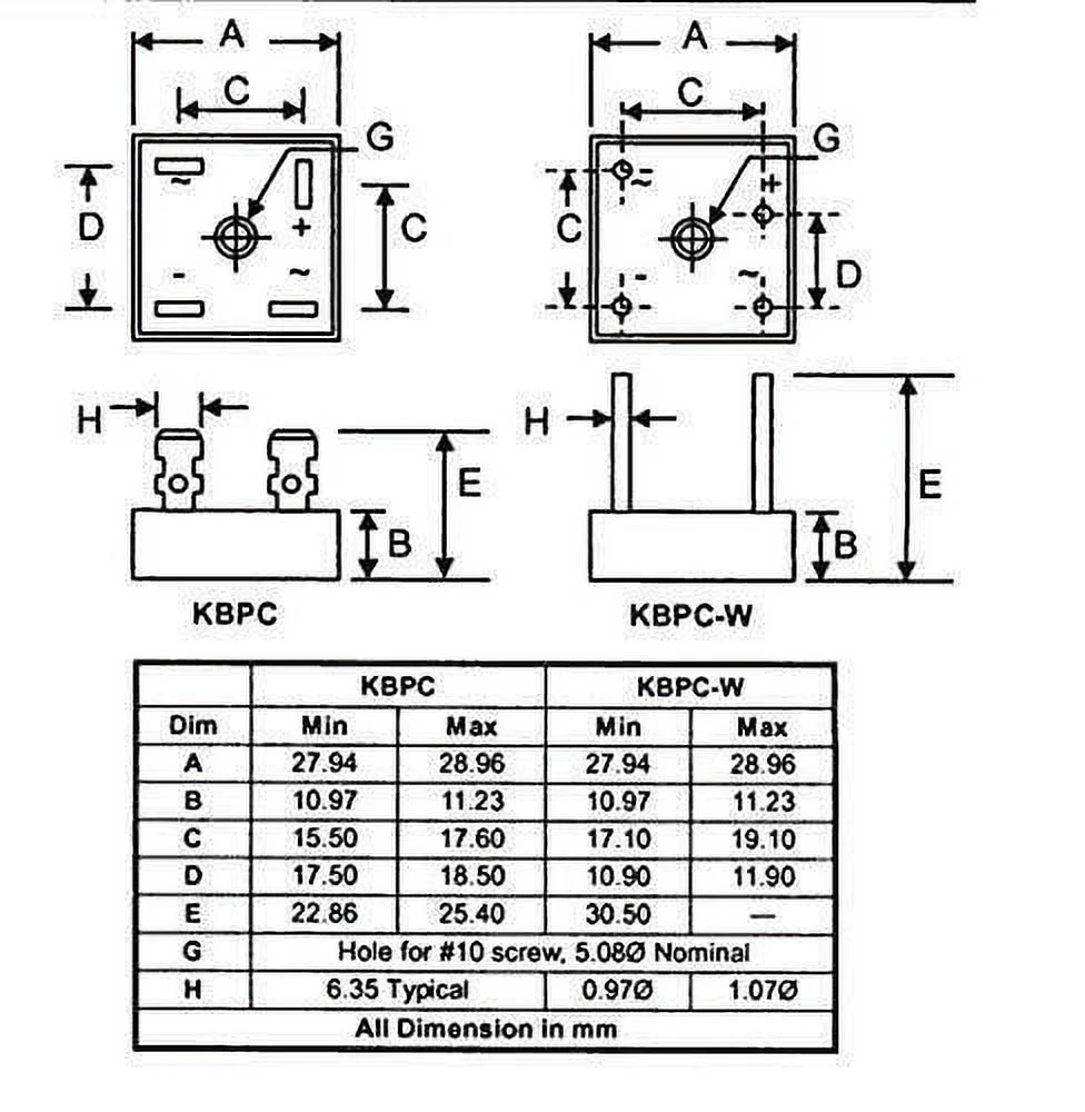 5/10Pcs 1000V 50A Metal Case Single Phase Diode Bridge Rectifier KBPC5010