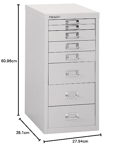 Bisley 10-Drawer Steel MultiDrawer Cabinet - Black, Chrome Pull Handles with Label Holders, Powder-Coated Steel, Removable Drawers, Fits Under Most Desks, Labels Included