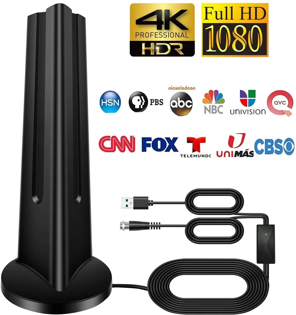 TV Antenna, Amplified HD Digital Indoor TV Antenna, TV Aerial 90-130 Miles Range, 4K 1080P HD VHF UHF for Local Channels, 18FT Premium Coaxial Cable