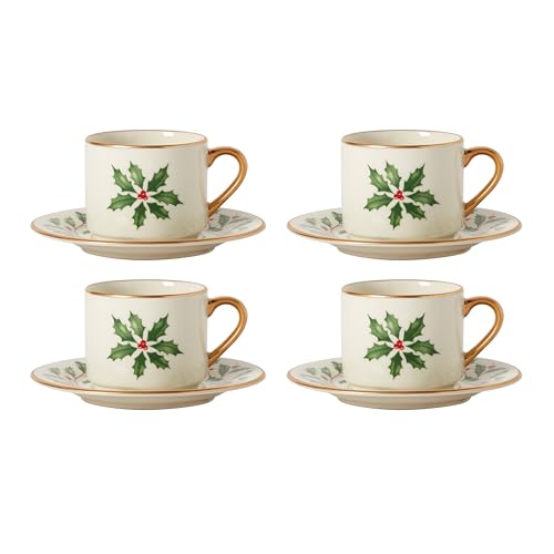 Lenox Coffee Mug, 18 Oz Holiday Cocoa Mug Set, Stoneware Material, Microwave and Dishwasher Safe, Christmas Holly Drinkware Set, Christmas Decorations, Holly Design (Red/Green, 18 Oz, 1 Piece)