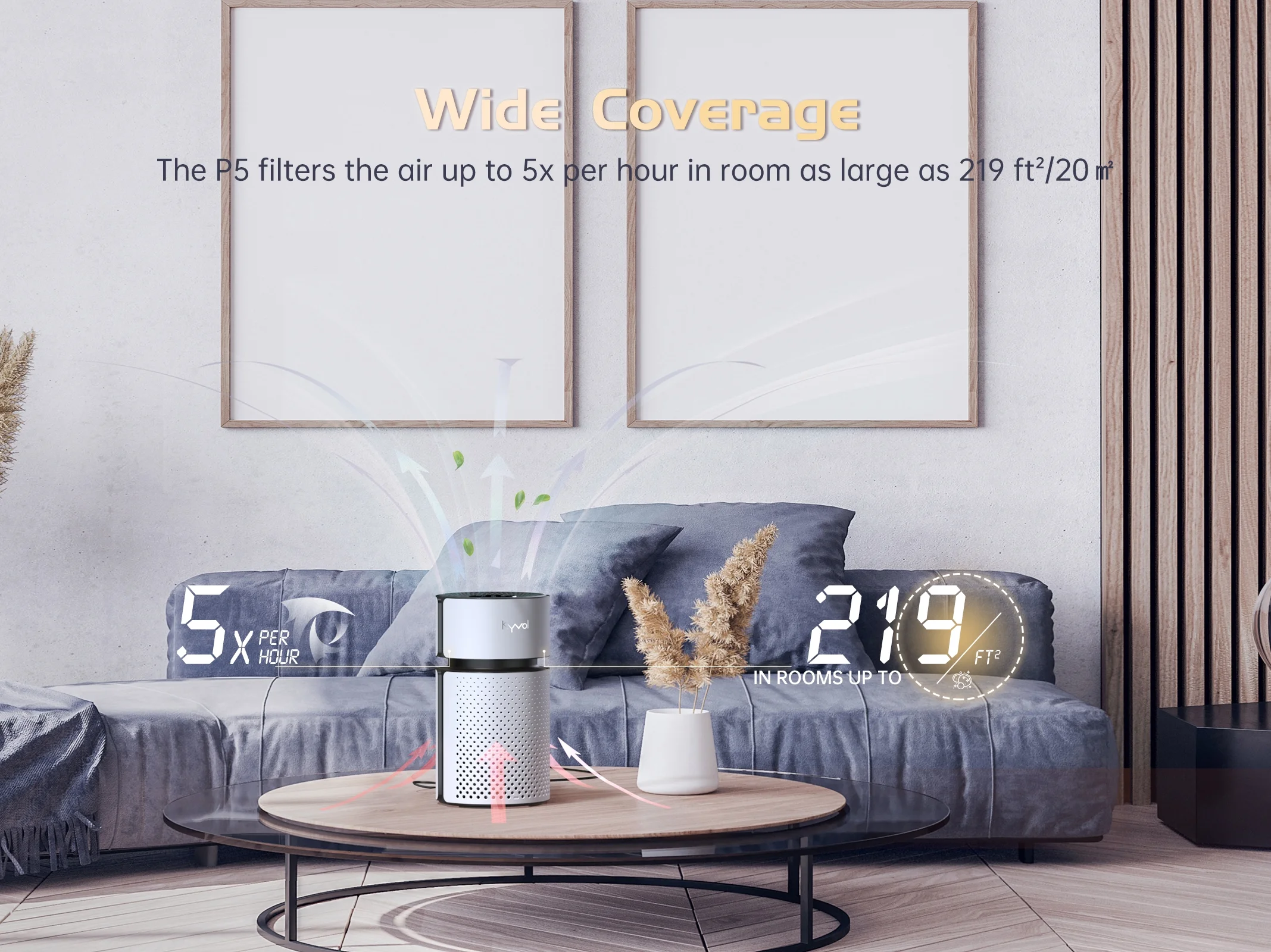 Kyvol Washable Pre-filter Air Purifier, 215 Sq. Ft P5 HEPA, Advanced 3-Stage Filtration System Air Cleaner, Quiet Operation Exquisite and Portable for Home White