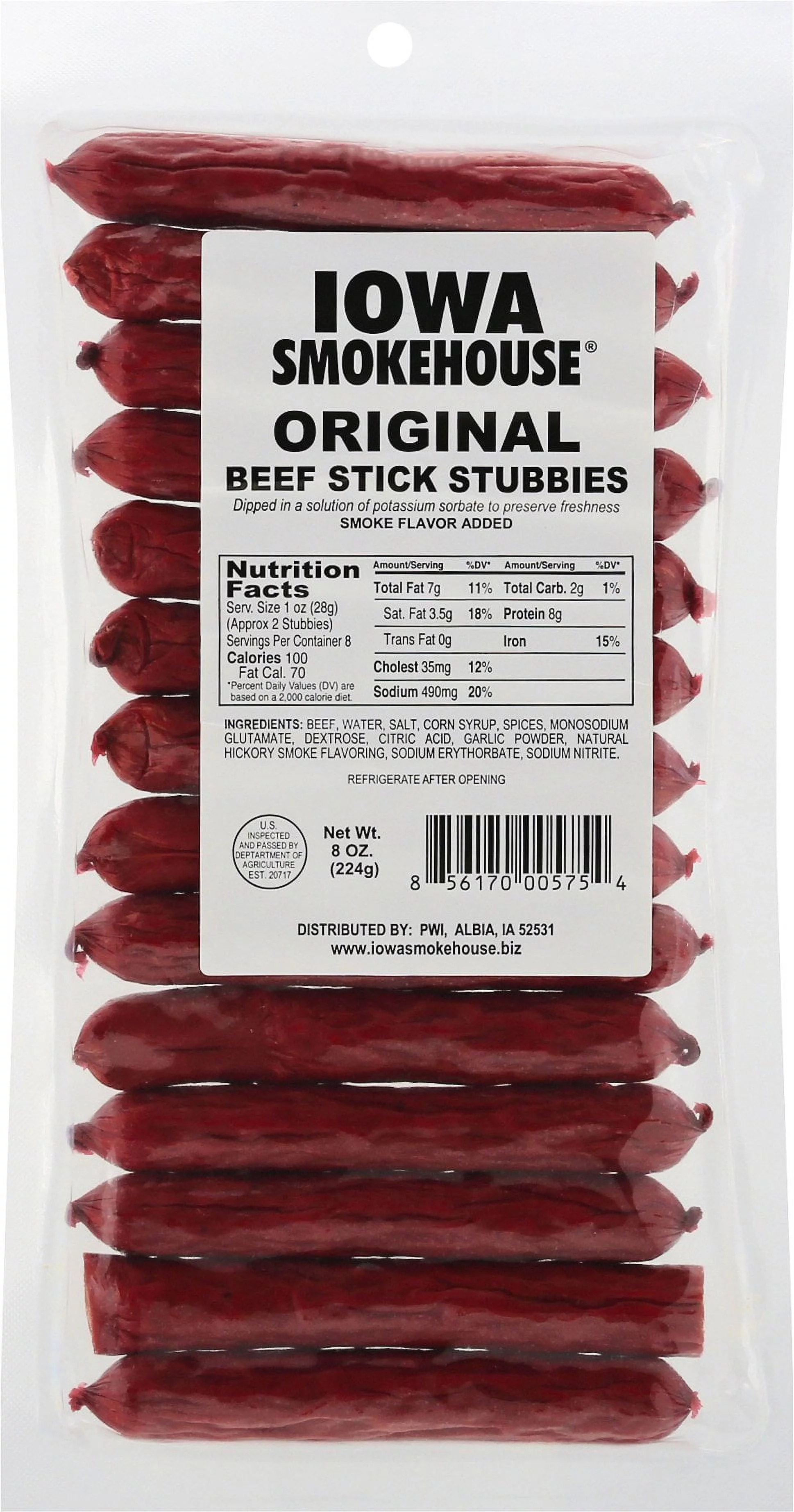 Iowa Smokehouse & Preferred Wholesale 253854 8 oz Original Flavor Beef Stick Stubbies - Pack of 12