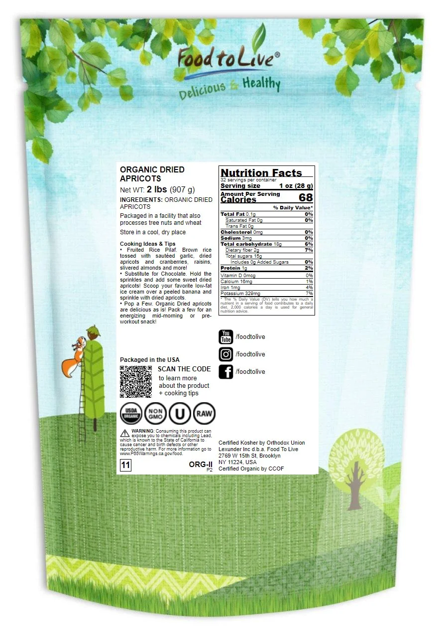 Food To Live Â® Certified Organic Dried Apricots (Non-GMO, Bulk, Unsulfured) (2 Pounds)