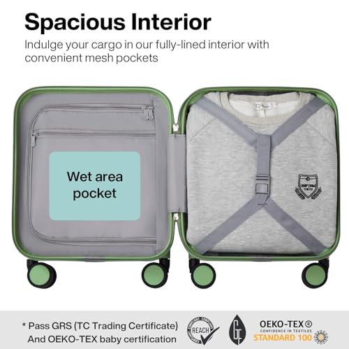 mixi Upgrade Carry on Luggage 14 Inch Underseat Personal Item Suitcases with Spinner Wheels, Hardside Rolling Suitcase PC with TSA Lock Lightweight Travel Case, Fine Grid Black