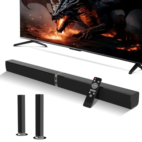 MZEIBO Sound Bar for Smart TV，80W Detachable Bluetooth Soundbar with Powerful Bass, 2-in-1 Home Theater Audio System, ARC/Optical/AUX Connectivity for TV/PC/Laptop/Game Console