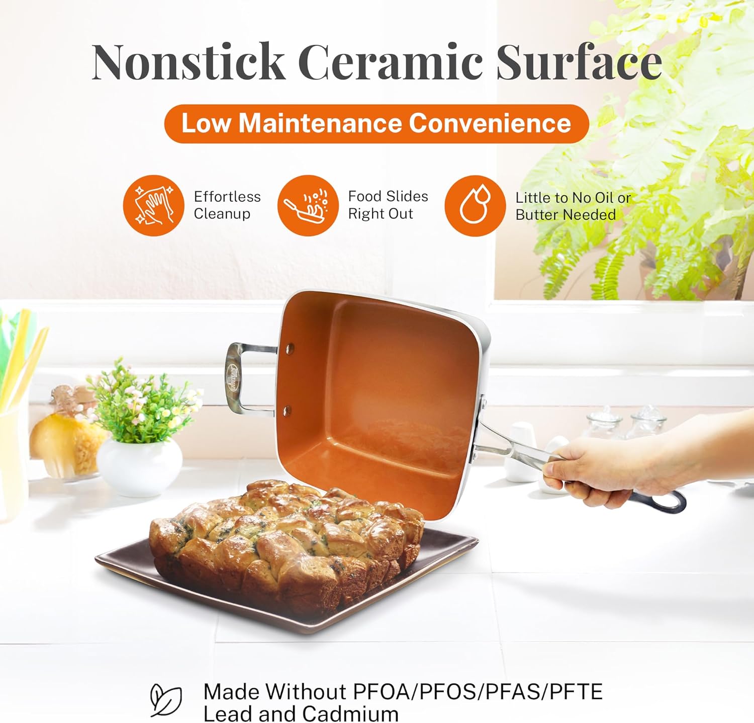 Gotham Steel Nonstick Square Deep Frying Pan, 9.5” Large Cooking Pan with Ceramic Nonstick Coating, 4 Pc Titanium Ceramic with Lid, Basket & Steamer Tray, Dishwasher Safe