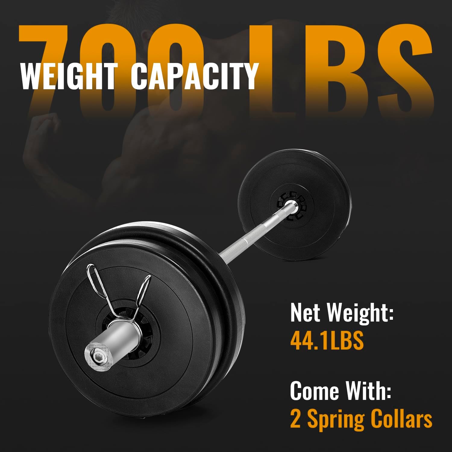 PayLessHere 7Ft Olympic Barbell: Solid Chrome Bar for Strength Training, Weightlifting, and Powerlifting - 2Inch Diameter, 700lbs Capacity