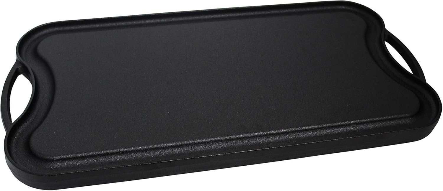 Mirro MIR-19055 Pre-Seasoned Ready to Use Cast Iron Reversible Grill/Griddle with Handles 20 Inch x 10.5 Inch, Black