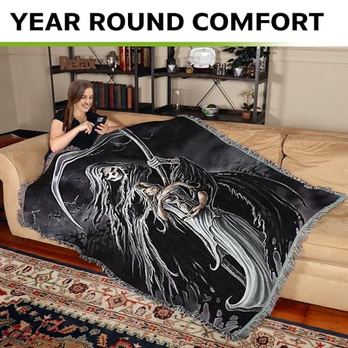 Pure Country Weavers Summon The Reaper Woven Blanket by Anne Stokes - Fantasy Gift Cotton Tapestry Throw - Made in The USA - 72