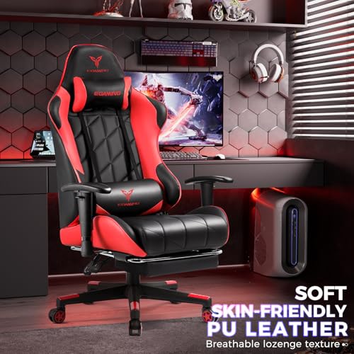 Gaming Chair with 3D Adjustable Armrests, Cow Print Design, Ergonomic Office Chair with High Back, Computer Chair with Footrest,Comfy Diamond Stitching Sest, Game Chair for Adults