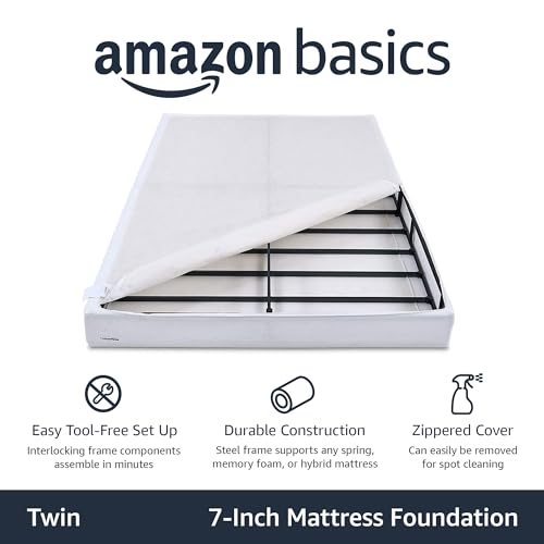 Amazon Basics Smart Box Spring Bed Base, 7-Inch Height Mattress Foundation, Tool-Free Easy Assembly, Queen, 79