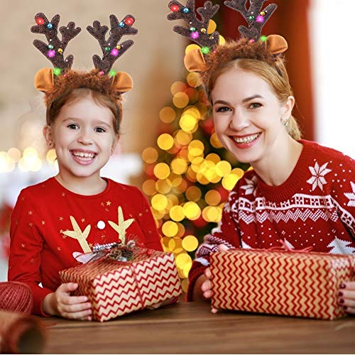 HANSGO LED Reindeer Antlers Headband with Bells - Christmas Reindeer Ears