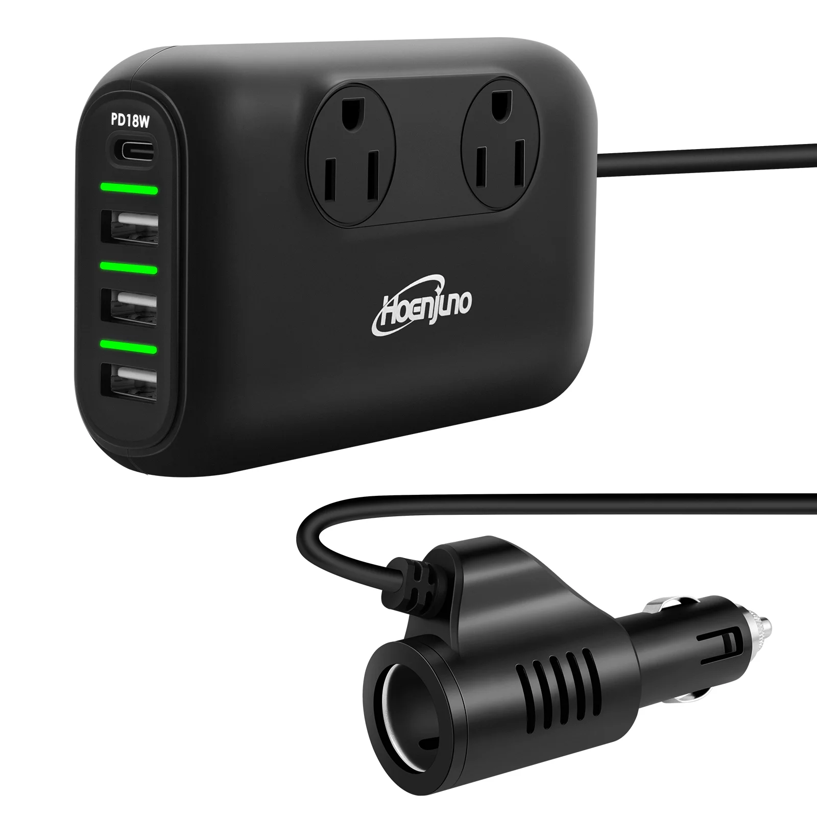 Hoenjuno 200W Car Power Inverter DC 12V to 110V AC Loptop Car Charger, 3 USB Ports Car Adapter Outlet Plug with 1 Type C Ports