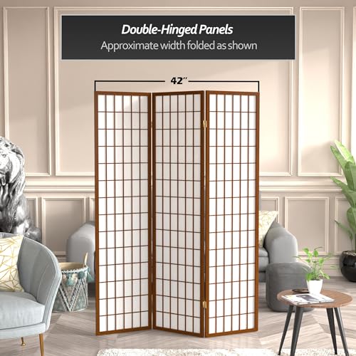 Red Lantern 6 ft. Tall Window Pane Shoji Screen-Natural-4 Panels Room Divider