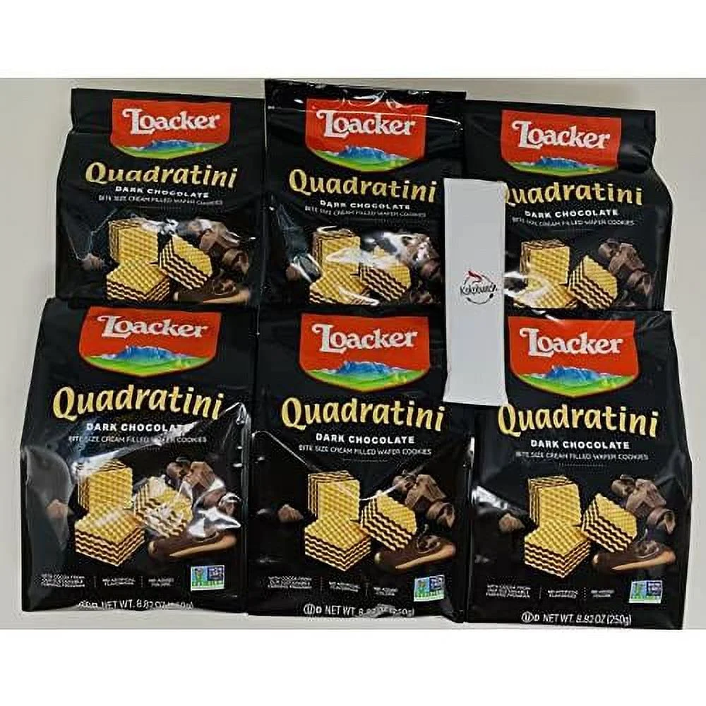 Quadratini Bite Size Dark Chocolate Filled Wafer Cookies Bundled With Kokobunch Kit 6 - 8.82Oz PACK