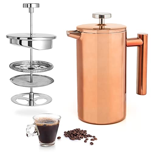 Mixpresso Stainless Steel French Press Coffee Maker 27 Oz 800 ml, Double Wall Insulated French Press Stainless Steel, Easy Clean Tea Brewer, Easy Press Durable Metal Coffee Press