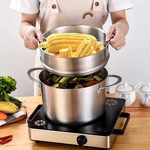 Whole Body Tri-Ply Stainless Steel 3 QT Saucepan with Steamer Set,Dai.20 CM Induction Pot,Heavy Duty,Oven and Dishwasher Safe.(Detachable Handle)