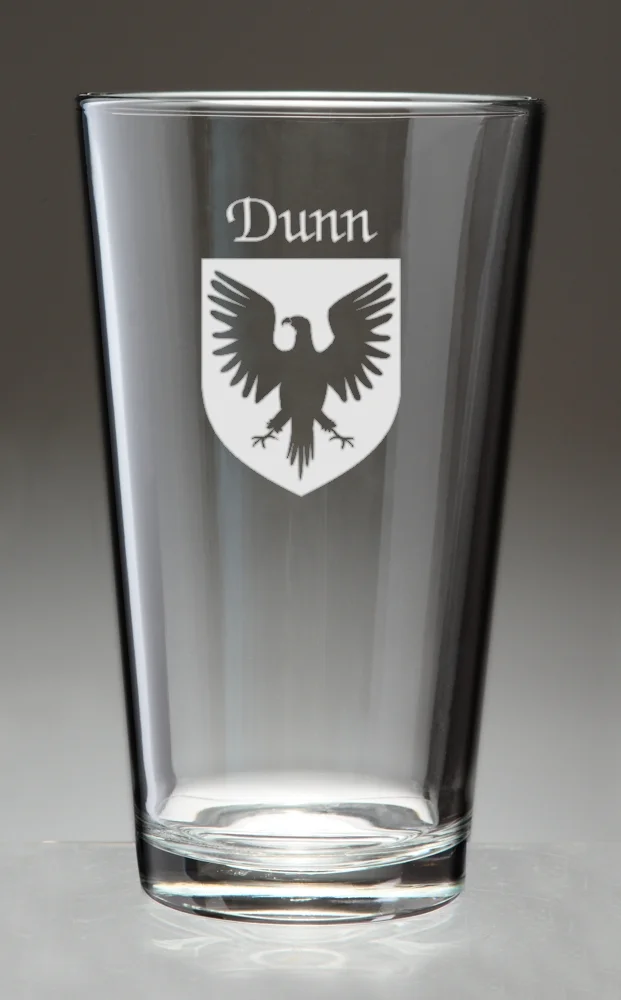 Dunn Irish Coat of Arms Pint Glasses - Set of 4 (Sand Etched)