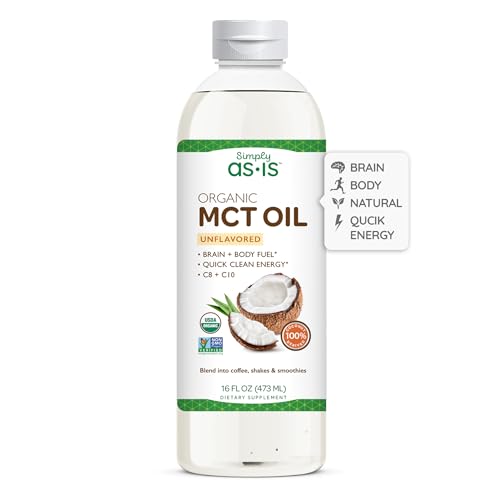 Simply as-is | Organic MCT Oil C8 & C10 Unflavored 100% from Non-GMO Coconuts Perfect for Morning Coffee Quick Clean Energy 40 fl oz