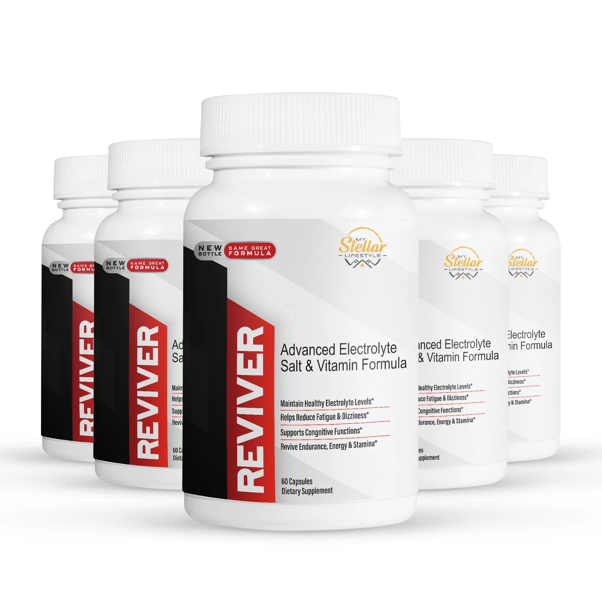 5 Pack Reviver Advanced Electrolyte Salt and Vitamin Formula-60 Capsules x5
