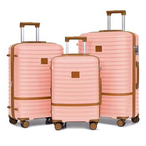 Joyway Carry On Luggage 20 Inch Expandable Suitcase with Spinner Wheel, 4 Piece Hard Shell Luggage Set with TSA Lock(White brown)