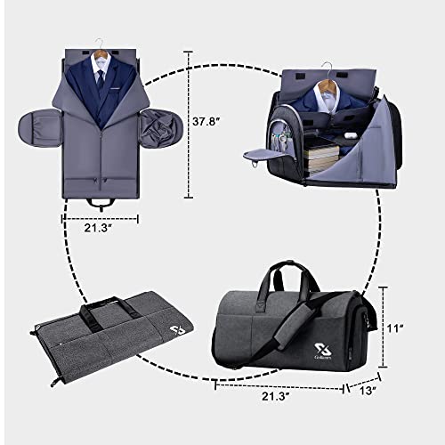 Convertible Garment Bag for travel,Carry on Garment Duffle Bag with Shoe Compartment, Detachable Shoulder Strap - 2 in 1 Suit Bags Suit Travel Bags for Men Women