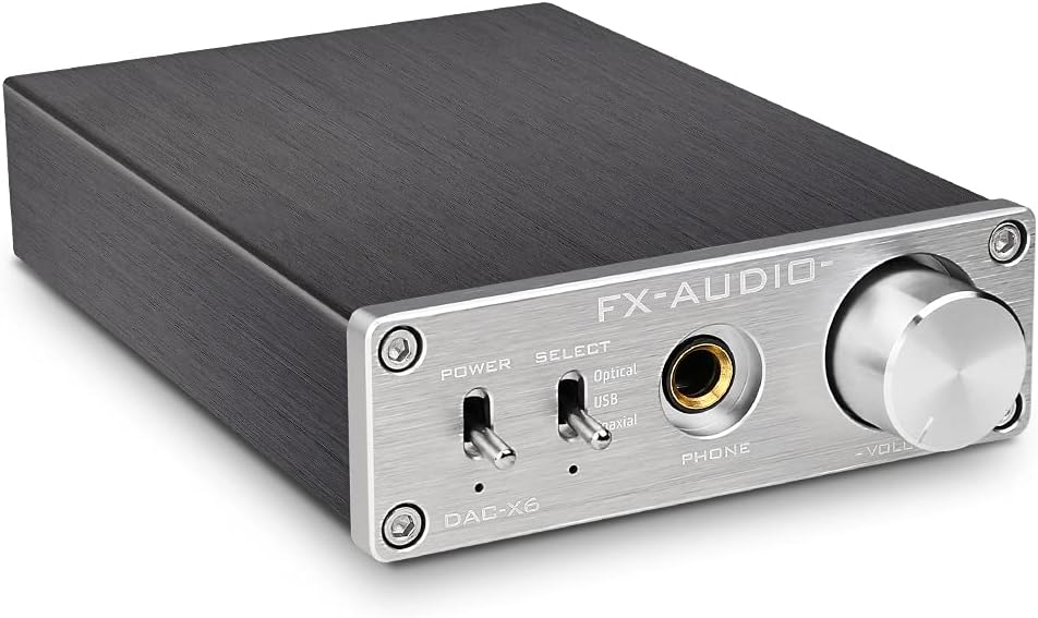 FX-Audio DAC-X6 Mini HiFi 2.0 Digital Audio Decoder DAC Input USB/Coaxial/Optical Output RCA/Headphone Amp 24Bit/96KHz DC12V (Black)